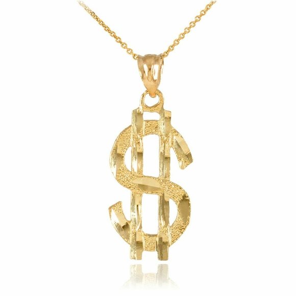 Solid Gold Dollar Sign Money Pendant Baller Pimp